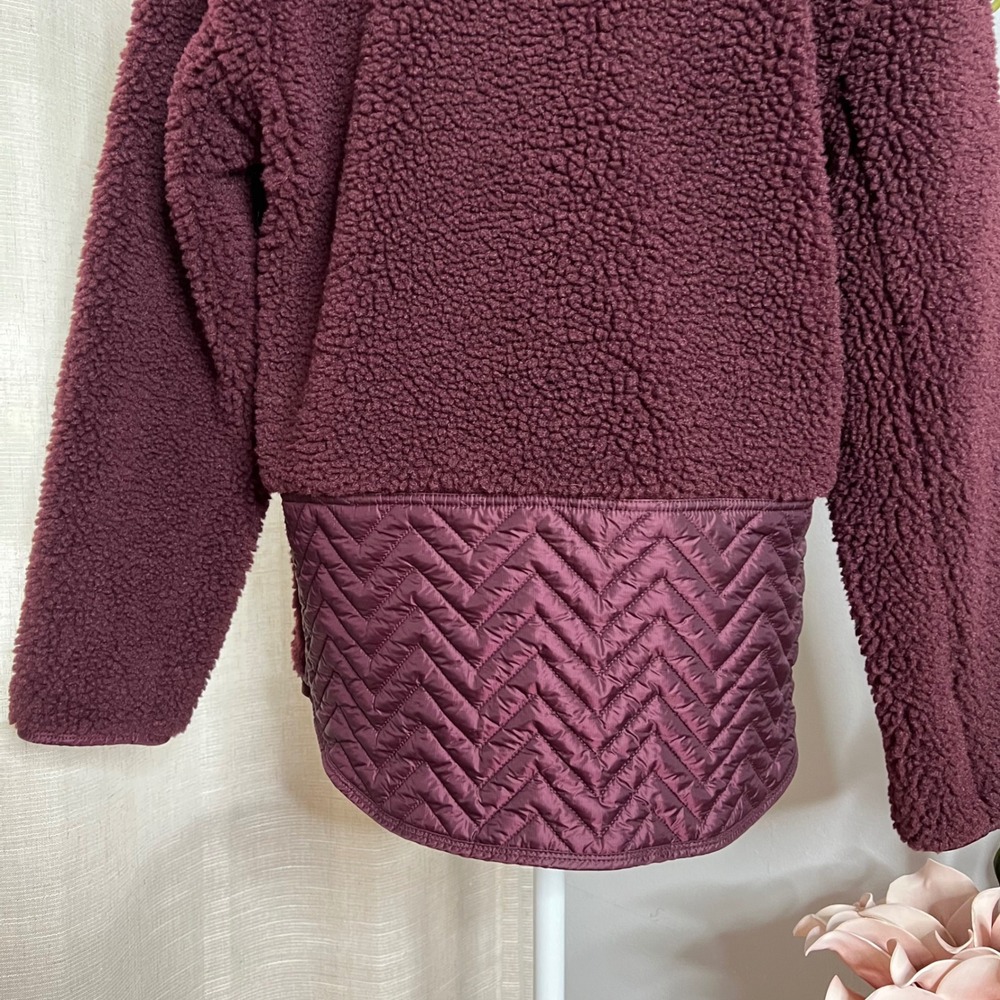 Athleta Cozy Sherpa Snap‎ Sweatshirt Oversized 466888 Maroon Women's Size Small - Picture 6 of 11
